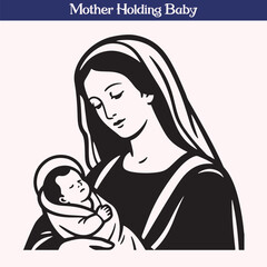 Mother Holding Baby Silhouette Vector Illustration Isolated