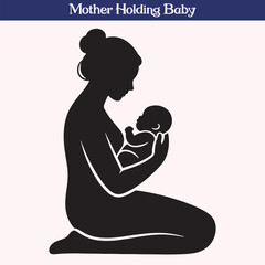 Mother Holding Baby Silhouette Vector Illustration Isolated