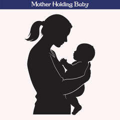 Mother Holding Baby Silhouette Vector Illustration Isolated
