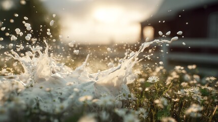 Fresh milk droplets in natural dairy farm