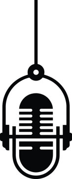 Vintage microphone icon with headphones hanging from a cord