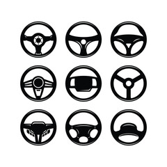 automotive steering wheels car icon set