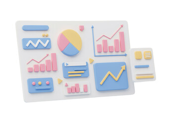 3D Pastel Financial Data Charts and Diagrams on White for Business Growth Analysis