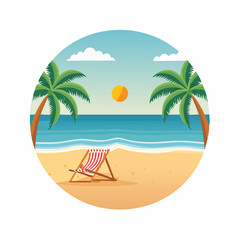 Obraz premium Serene tropical beach scene with palm trees and a relaxing beach chair graphic