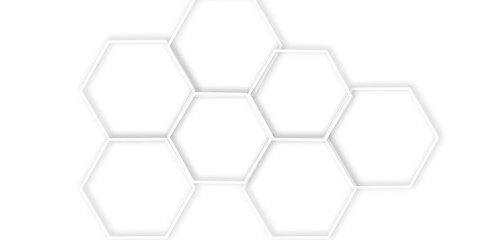 Abstract geometric technology 3d white bright ring out line hexagon polygonal honeycomb luxury pattern vector background.	