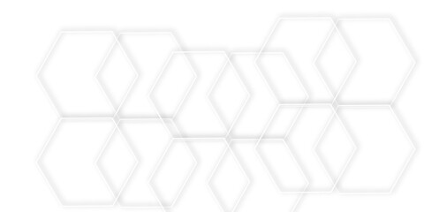 Abstract geometric technology 3d white bright ring out line hexagon polygonal honeycomb luxury pattern vector background.	