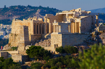 Naklejka premium Evening view of The Erechtheion at The Parthenon and ancient Acropolis in Athens Greece