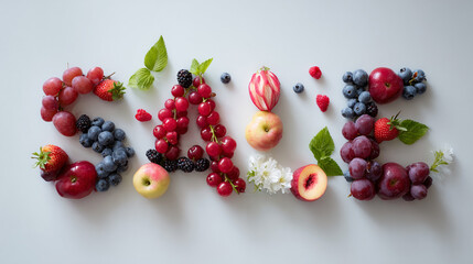 creative composition of fruits and typography for summer sale in a white space setup
