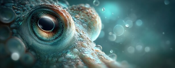 macro cinematic portrait of luminous octopus with surreal skin textures, pro-grade light shaping and lens work to bring out 3D depth and UV tone © Warawut Khueanpet