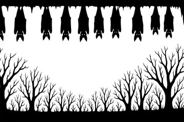 Silhouette of tree and grass vector illustration with nature and design elements