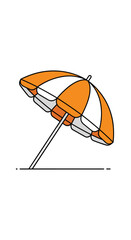 Brightly colored beach umbrella providing shade from intense summer sun on sandy shore