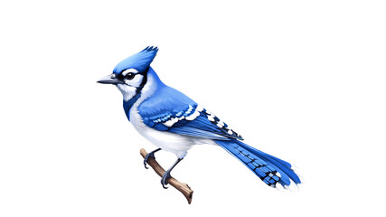 3d illustration of a blue jay perched on a branch isolated on transparent background