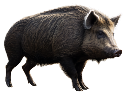 3d illustration of a wild boar stands on a transparent background