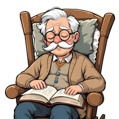 Elderly Gentleman Napping in Rocking Chair with Book, Peaceful Afternoon Slumber