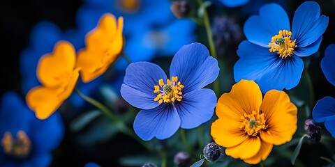 Vibrant Blue  Orange Flowers.
