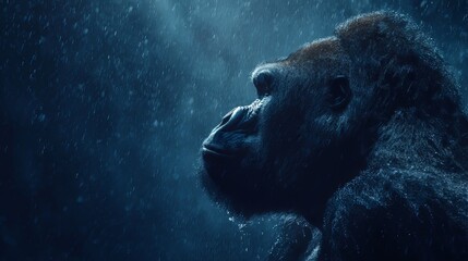 Majestic Gorilla Standing in Jungle Rain – Powerful Wildlife Portrait with Cinematic Mood and Wet Fur Details