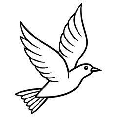 Obraz premium A simple black and white line drawing of a dove in flight, isolated on white background