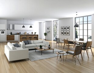 Fototapeta premium Modern open-plan kitchen and living area