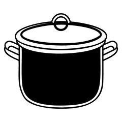 Vector  illustration of a black pot with lid and handles in outline on transparent background