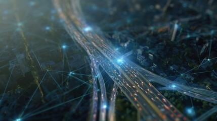 Aerial View of Busy Urban Highway with Network Connections at Night