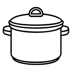 Vector  outline drawing of a cooking pot with lid and two handles on transparent background
