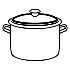 Vector  illustration of a cooking pot with lid and handles outline on transparent background