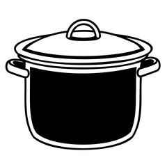 Vector  illustration of a black cooking pot with a lid on a white background on transparent background