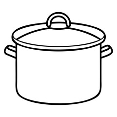 Vector  outline drawing of a covered cooking pot with side handles on transparent background
