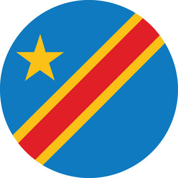 circular dr congo national flag icon with blue red yellow diagonal stripes