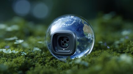 Earth Inside a Sphere with Greenery Background and Soft Lighting