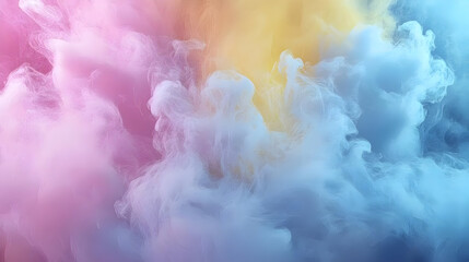 Vibrant abstract smoke, soft pastel hues.  A blend of pink, blue, and yellow smoke creates a dreamy, ethereal atmosphere.  Fluffy, wispy textures