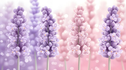 Delicate lavender flowers in shades of purple and pink,  softly blurred background,  evoking spring and serenity