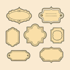 Collection of Decorative Vintage Style Label Frames with Black Outlines on a Light Tan Background for Product Branding
