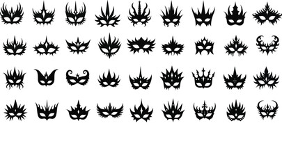 Masquerade Mask Silhouettes Set Carnival, Venetian, and Costume Party Vector Collection .