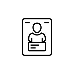 Outline icon a person profile with text box two dashes graphic