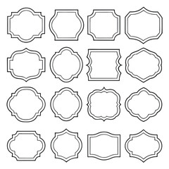 Collection of Sixteen Decorative Frames with Various Shapes and Double Line Borders on a White Background for Design Projects