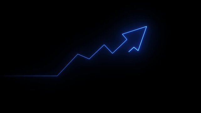 Neon line continuous line drawing of up arrow linear icon one line drawing on black background, neon line drawing with up arrow up arrow linear icon and video animation .
