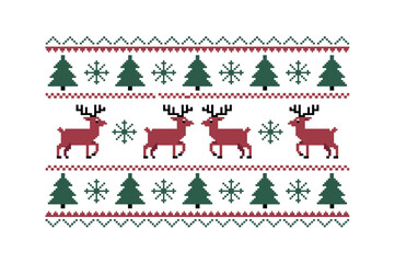 Festive Pixelated Christmas Reindeer Pattern on White Background