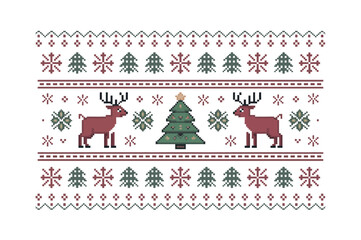 Festive Pixelated Christmas Reindeer Pattern on White Background