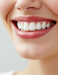 Beautiful woman smile with perfect white teeth and healthy pink lips - dental care concept