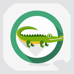 Fototapeta premium Cute Alligator Cartoon Illustration in Green Circle Frame, Playful Wildlife Symbol