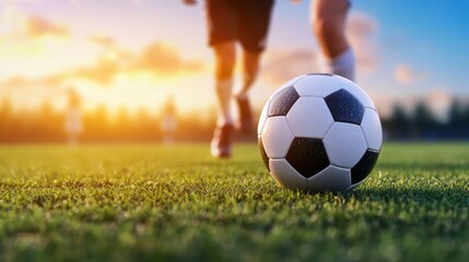 Playing Soccer players practicing drills on the field, working hard while enjoying the game.