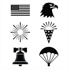 Black and White American Symbols Illustration on White Background