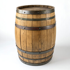 Fototapeta premium Classic wooden barrel with sturdy iron hoops, rustic design.
