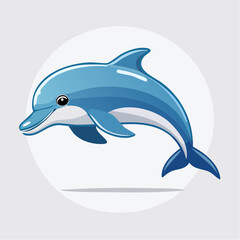 Fototapeta premium Cartoon Dolphin Swimming Gracefully in the Ocean, creating a Whimsical and Joyful Imagery