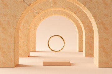 Minimalist architectural archway with circular frame and podium