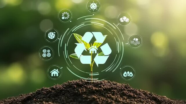 Green sprout with recycle symbol, and eco concept.