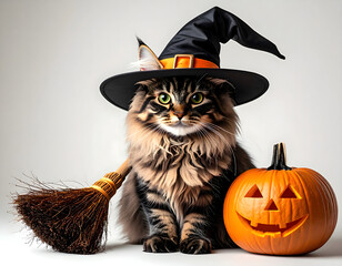 halloween pumpkin and witch