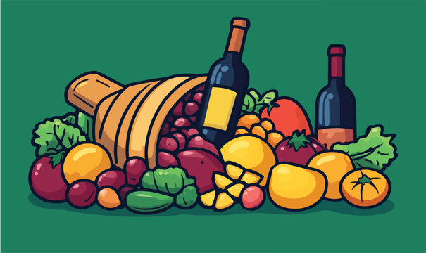 Celebrate autumn harvest with bountiful cornucopia of fresh produce and fine wine for Thanksgiving feast