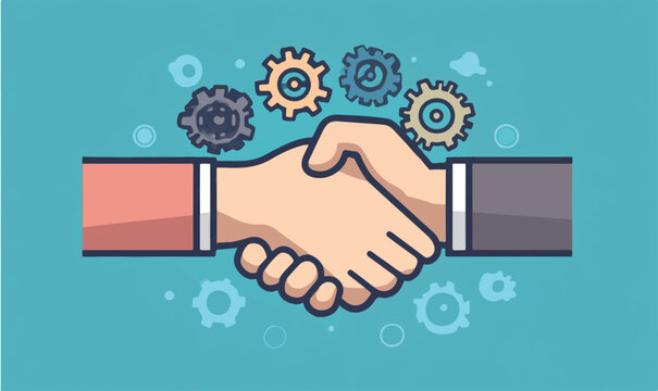 Successful partnership handshake illustration symbolizing collaboration and shared business goals in a modern design
